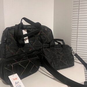 Lug Travel Bag Set Black and Neon Stitched Aviator Tote, Dory Mini, and Parasail